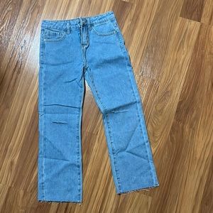 SHEIN-girls ripped front raw hem jeans